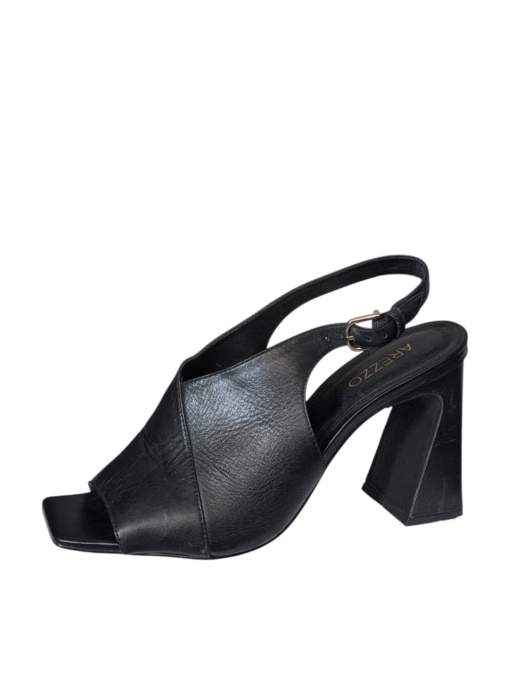 Arezzo Black Leather Slingback Block Heel Sandals